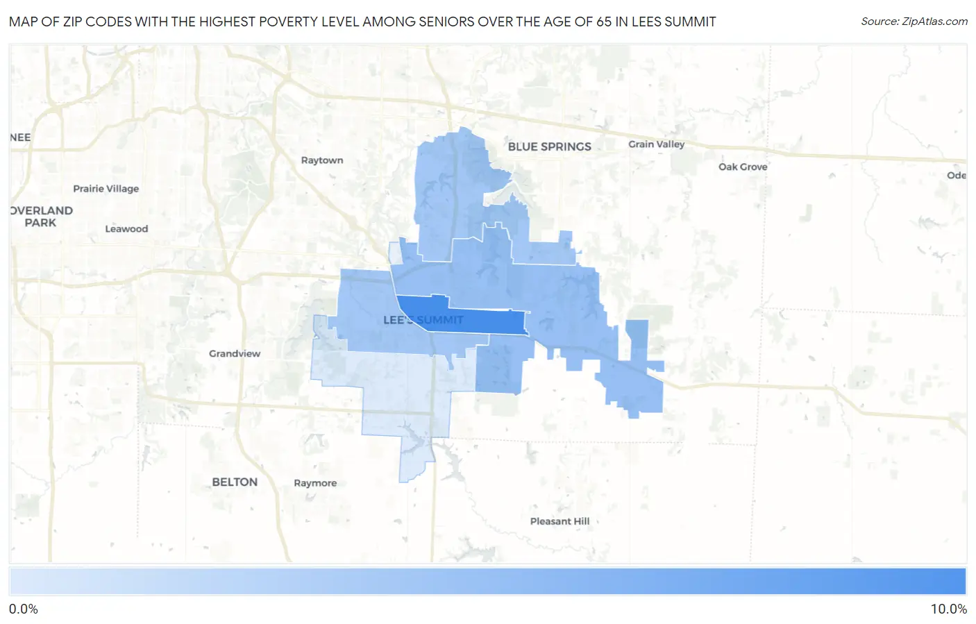 Zip Codes with the Highest Poverty Level Among Seniors Over the Age of 65 in Lees Summit Map