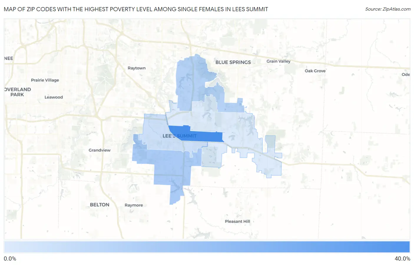 Zip Codes with the Highest Poverty Level Among Single Females in Lees Summit Map