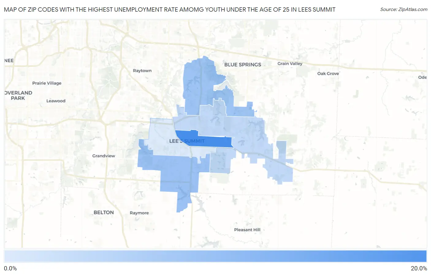 Zip Codes with the Highest Unemployment Rate Amomg Youth Under the Age of 25 in Lees Summit Map