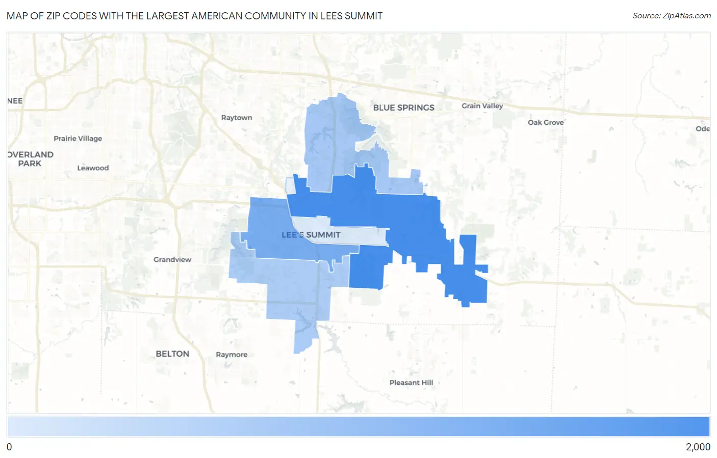 Zip Codes with the Largest American Community in Lees Summit Map