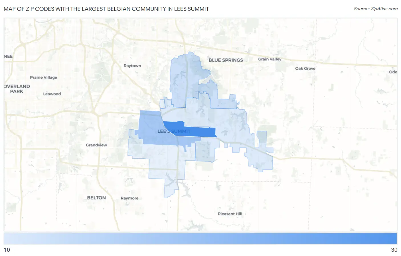 Zip Codes with the Largest Belgian Community in Lees Summit Map