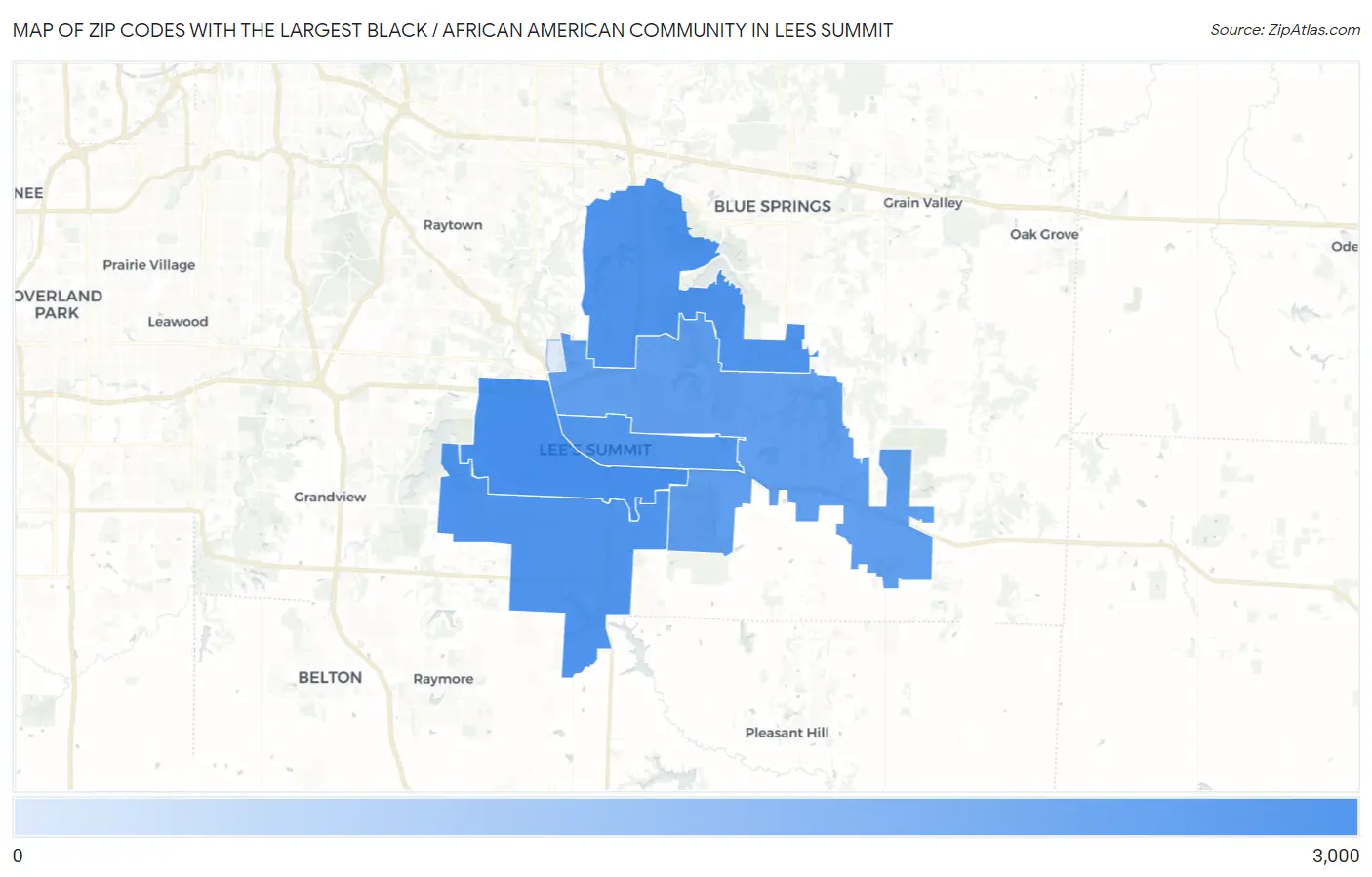 Zip Codes with the Largest Black / African American Community in Lees Summit Map