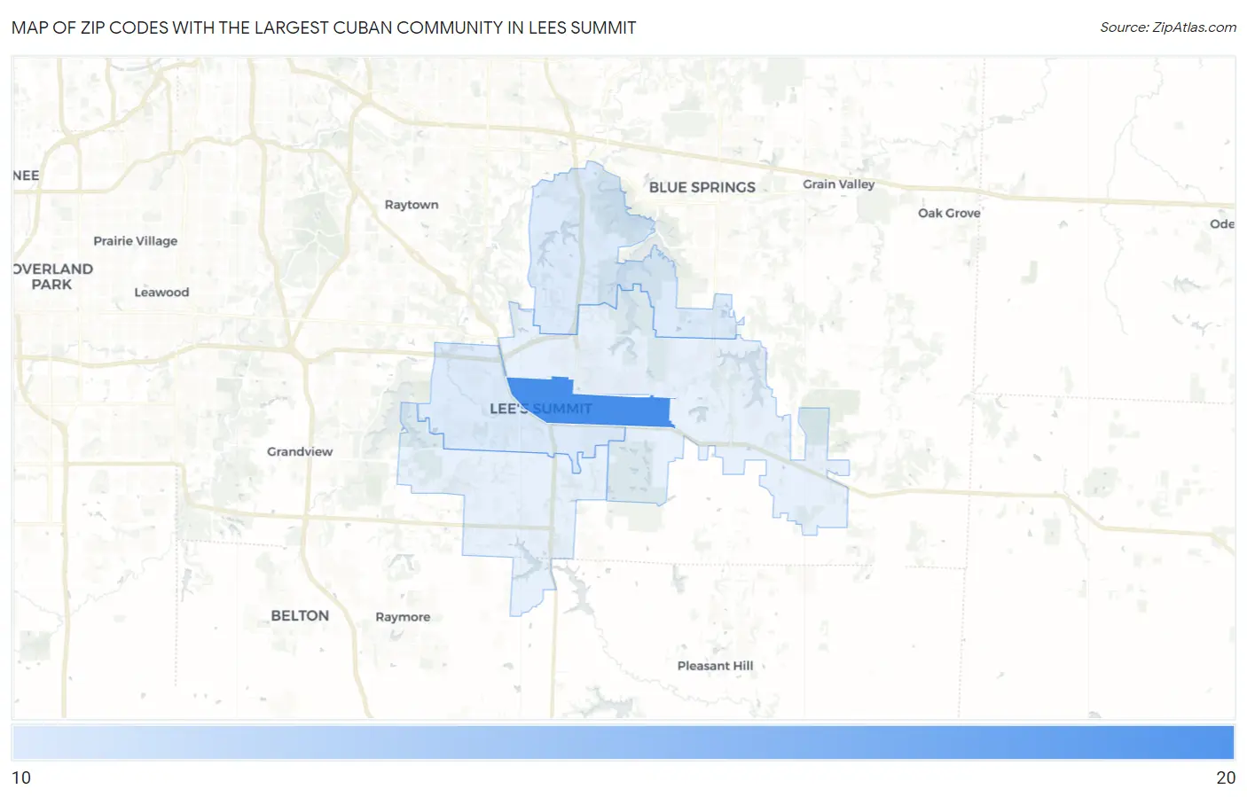 Zip Codes with the Largest Cuban Community in Lees Summit Map
