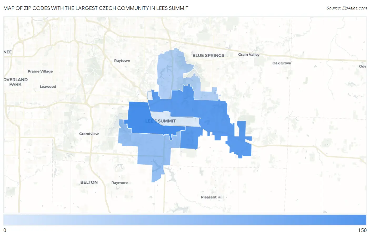 Zip Codes with the Largest Czech Community in Lees Summit Map