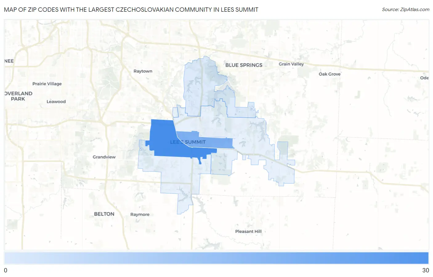 Zip Codes with the Largest Czechoslovakian Community in Lees Summit Map
