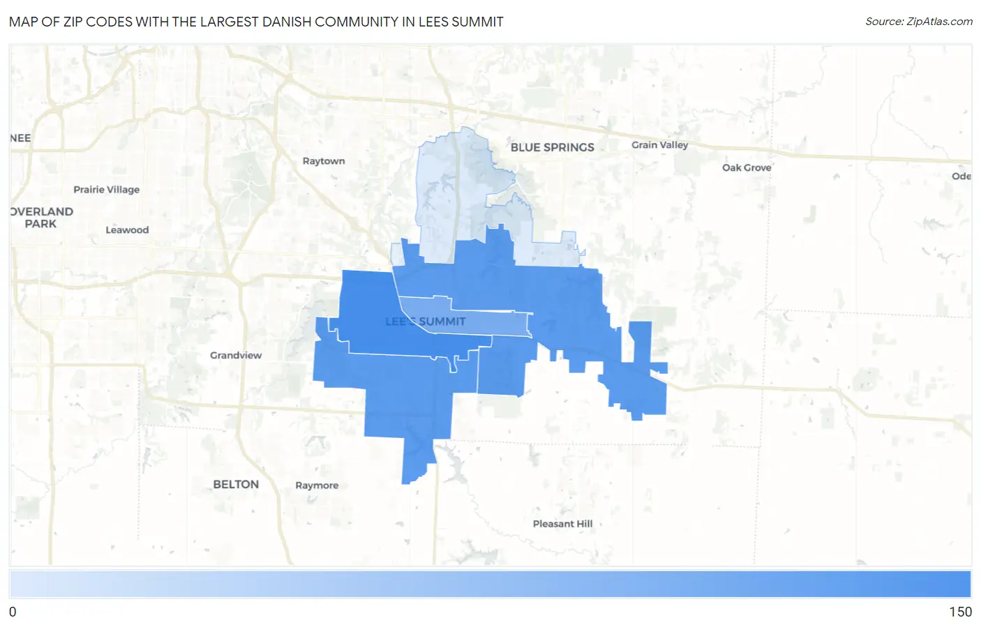 Zip Codes with the Largest Danish Community in Lees Summit Map