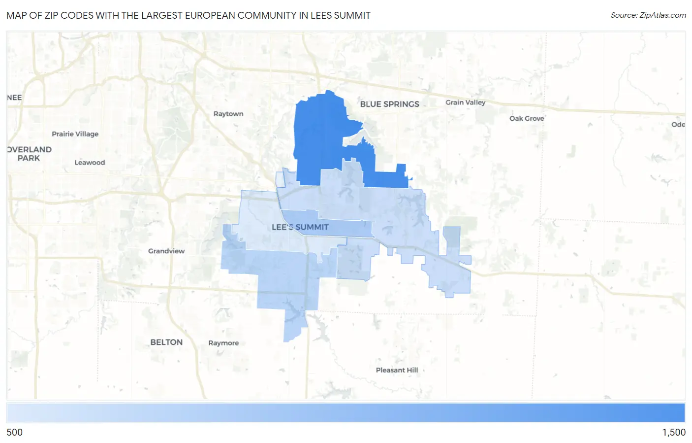 Zip Codes with the Largest European Community in Lees Summit Map