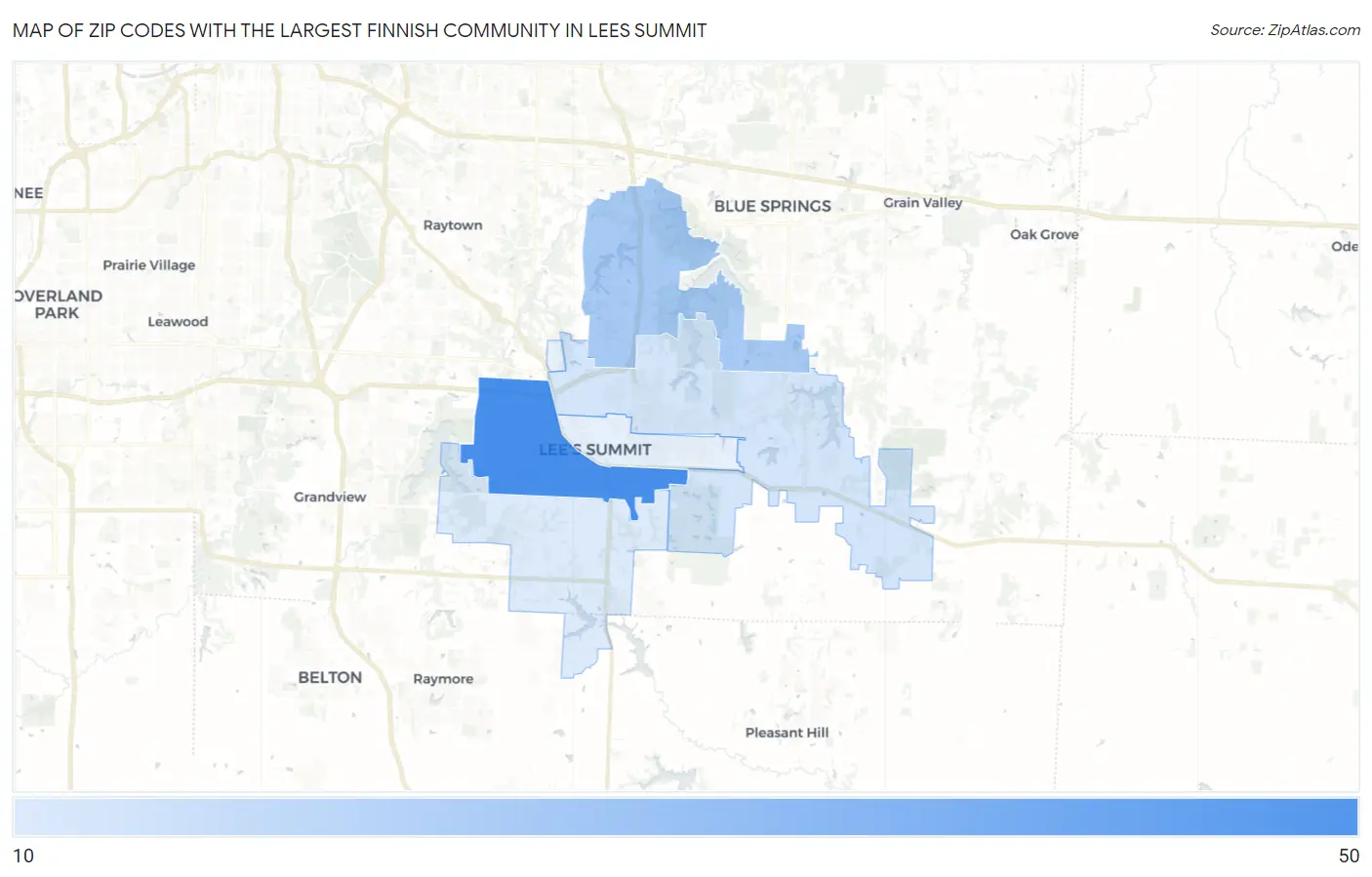 Zip Codes with the Largest Finnish Community in Lees Summit Map