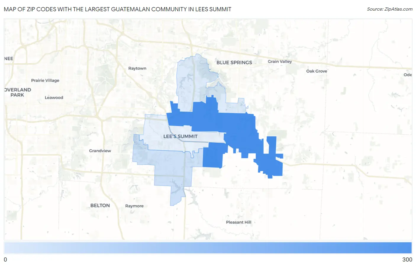 Zip Codes with the Largest Guatemalan Community in Lees Summit Map