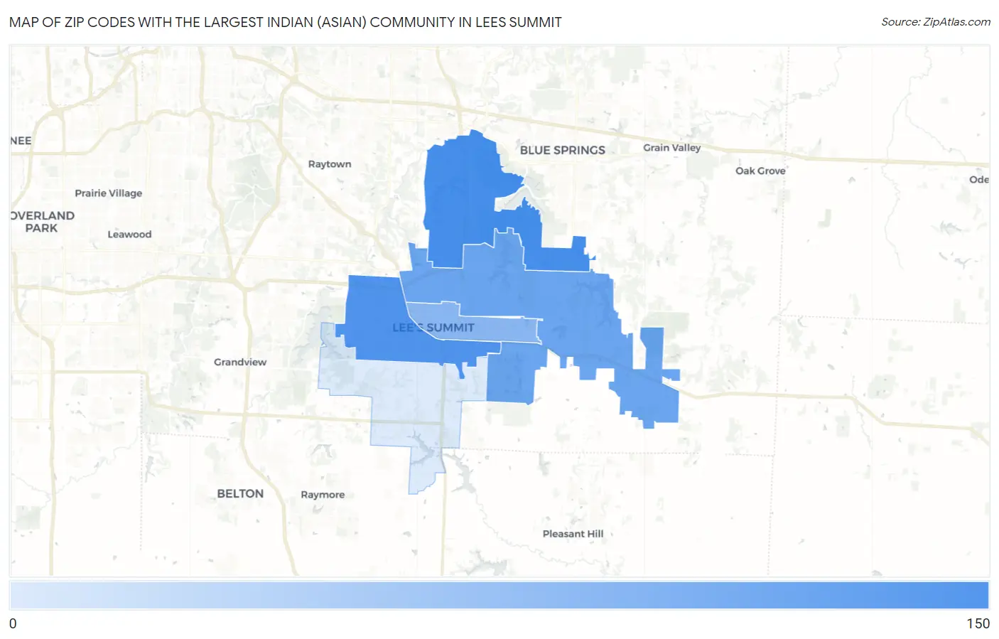 Zip Codes with the Largest Indian (Asian) Community in Lees Summit Map