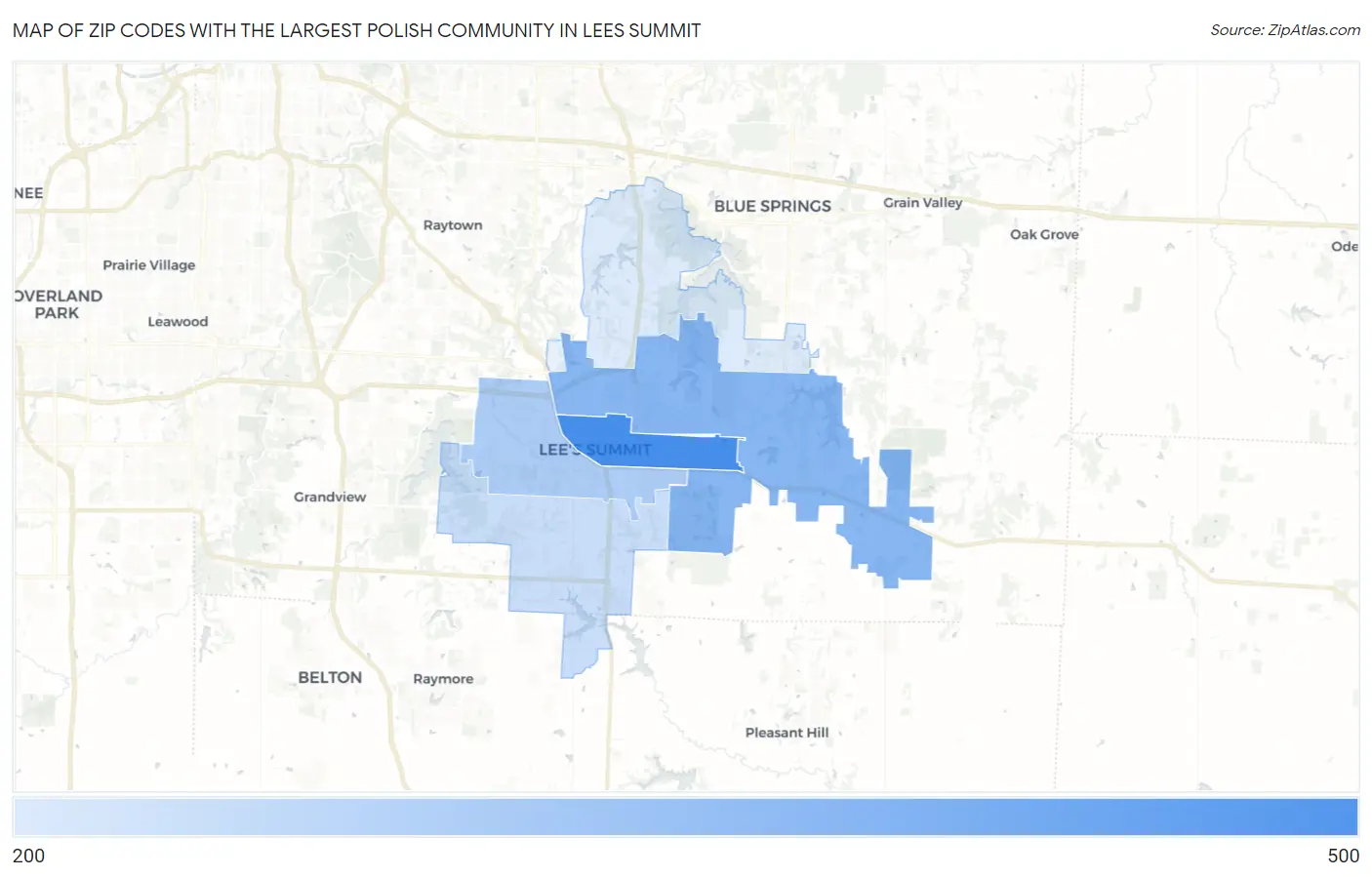 Zip Codes with the Largest Polish Community in Lees Summit Map