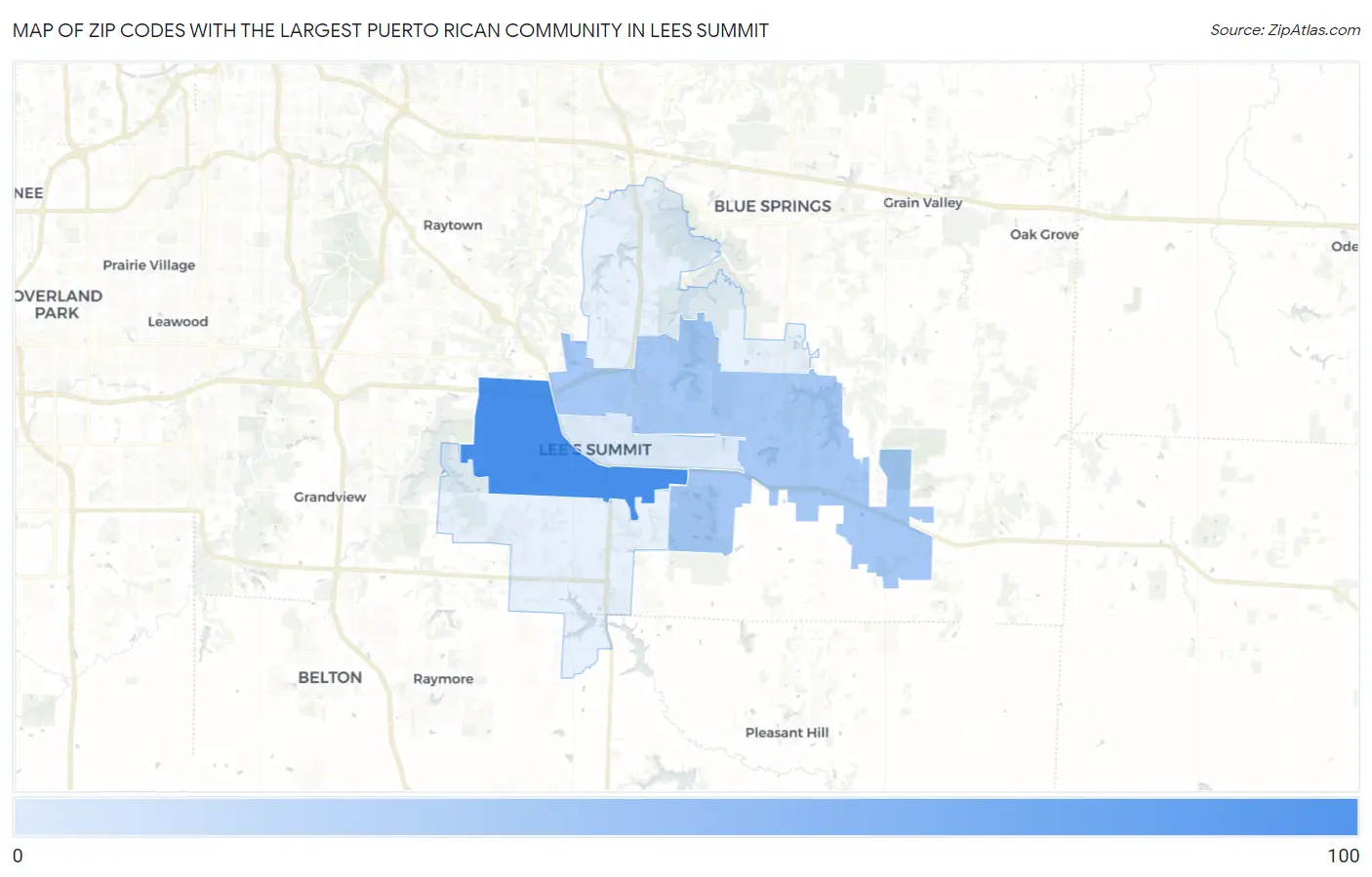 Zip Codes with the Largest Puerto Rican Community in Lees Summit Map