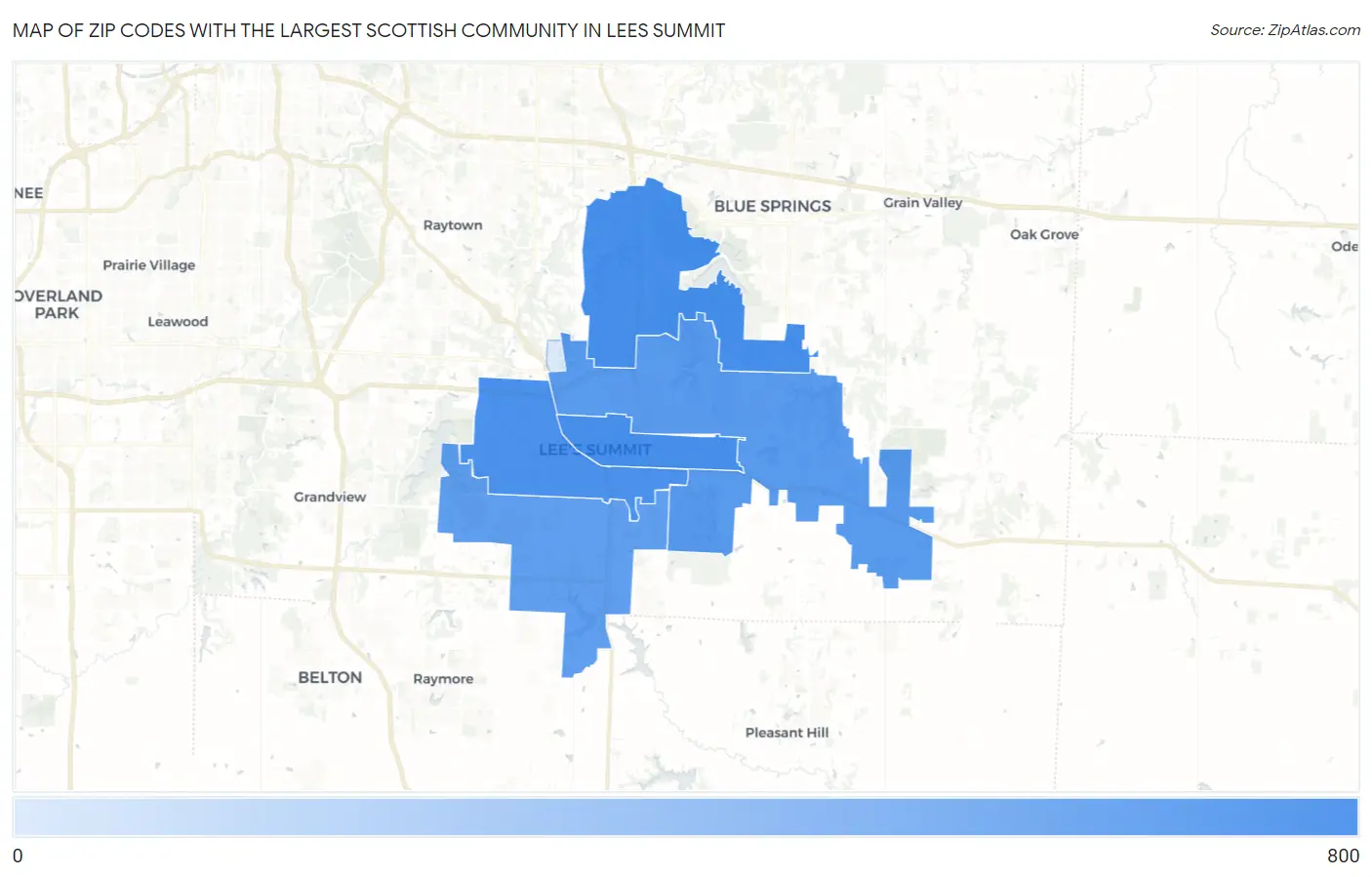 Zip Codes with the Largest Scottish Community in Lees Summit Map