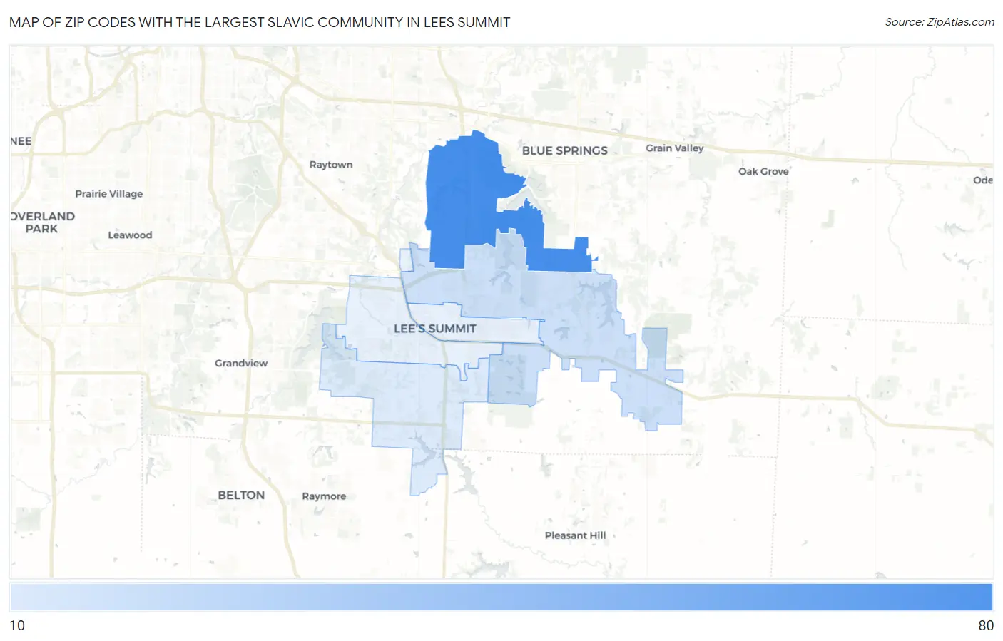 Zip Codes with the Largest Slavic Community in Lees Summit Map
