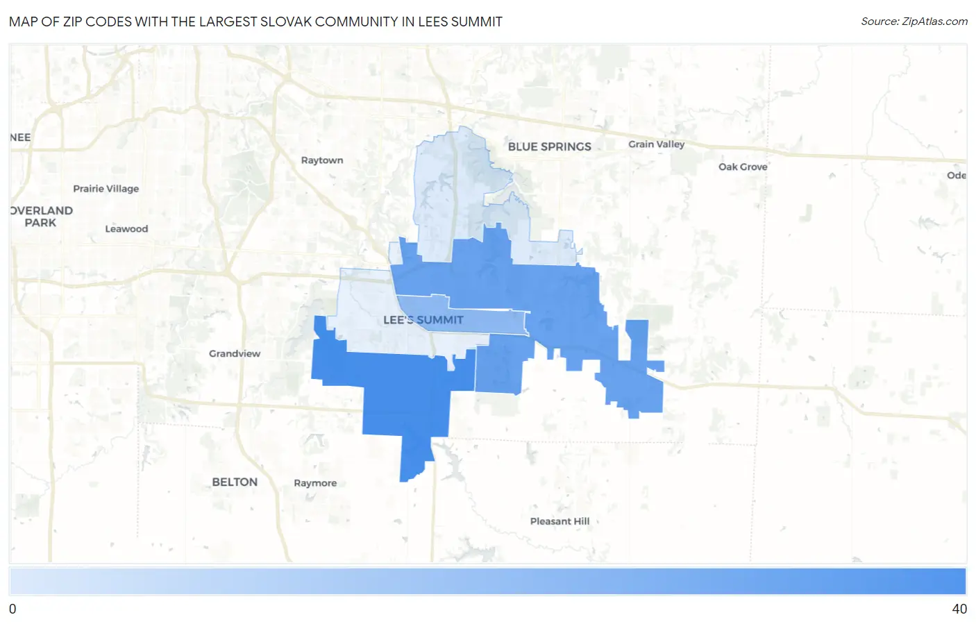 Zip Codes with the Largest Slovak Community in Lees Summit Map