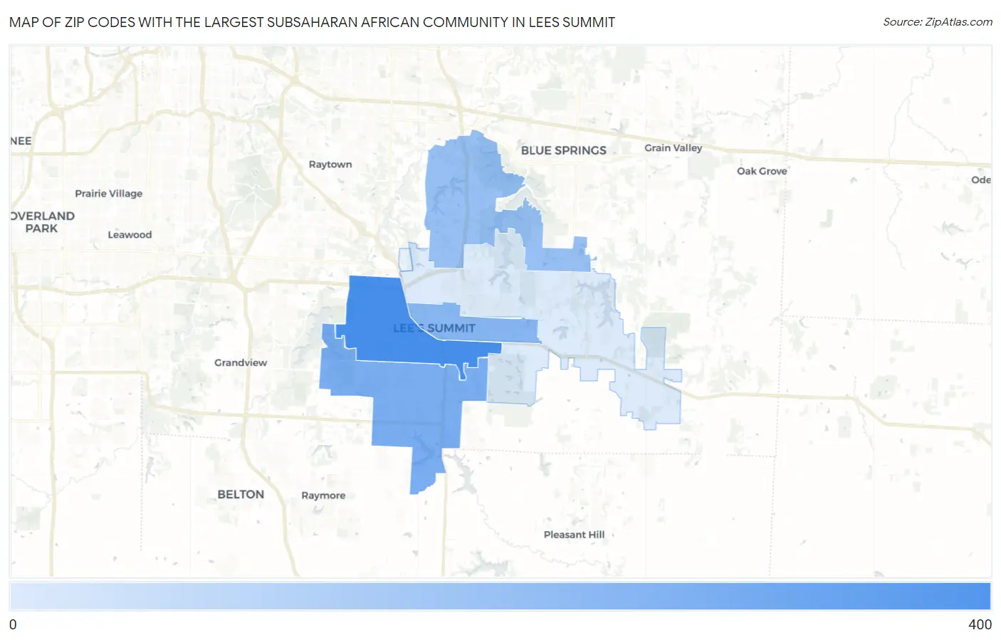 Zip Codes with the Largest Subsaharan African Community in Lees Summit Map