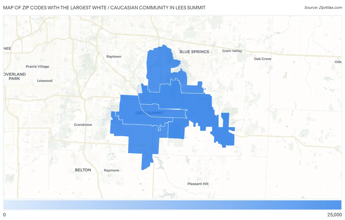 Zip Codes with the Largest White / Caucasian Community in Lees Summit Map
