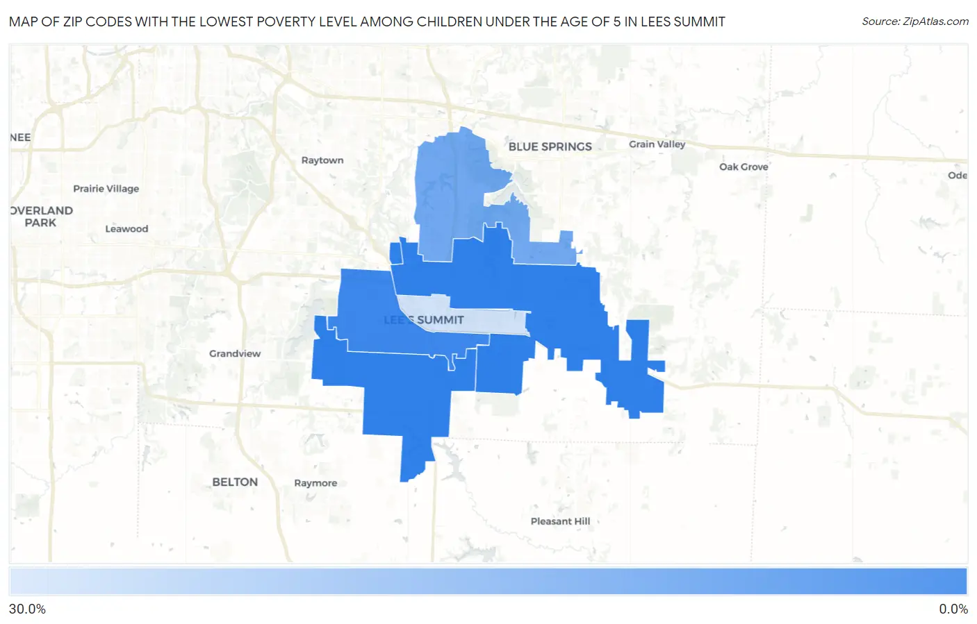 Zip Codes with the Lowest Poverty Level Among Children Under the Age of 5 in Lees Summit Map