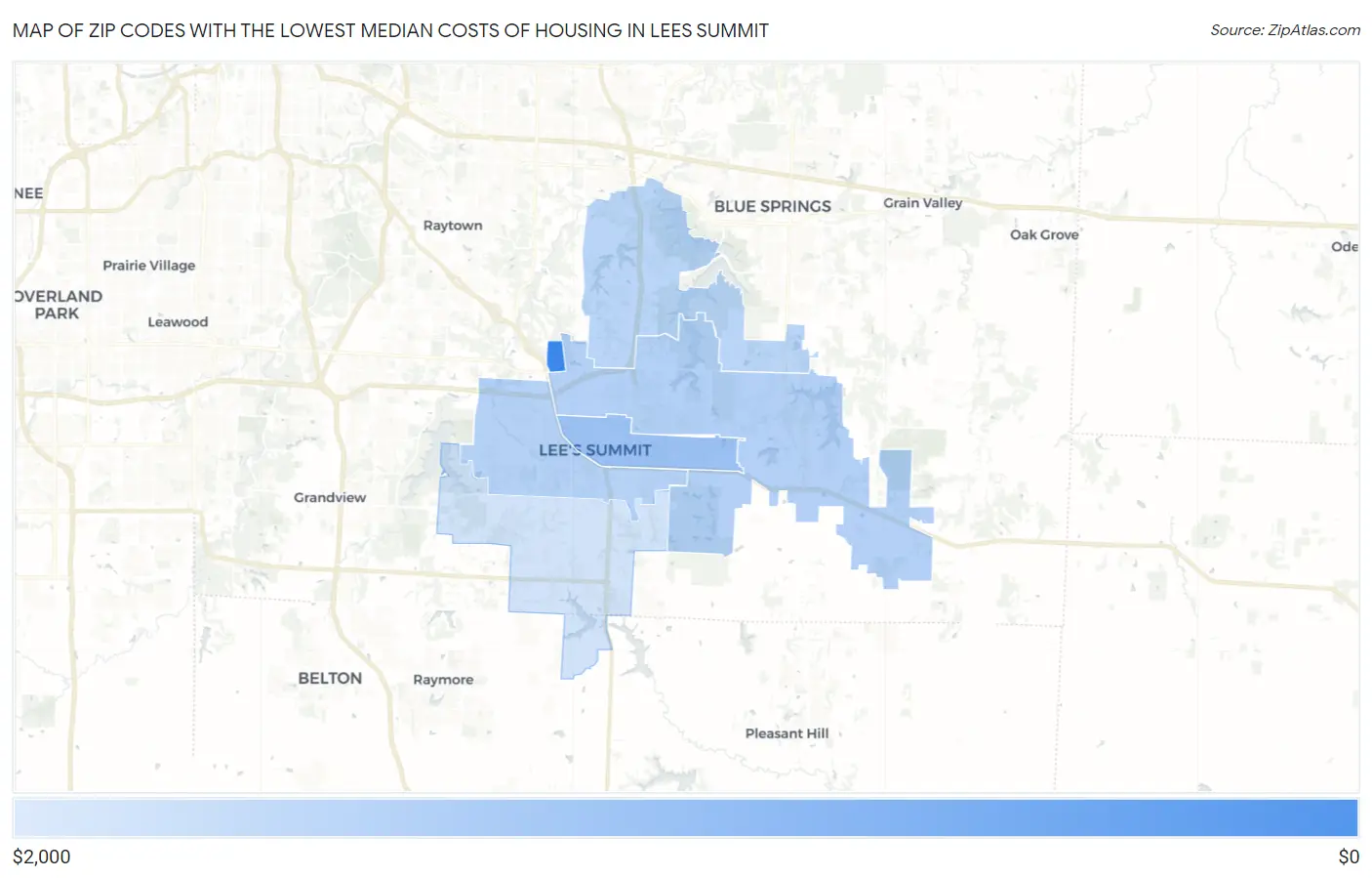 Zip Codes with the Lowest Median Costs of Housing in Lees Summit Map