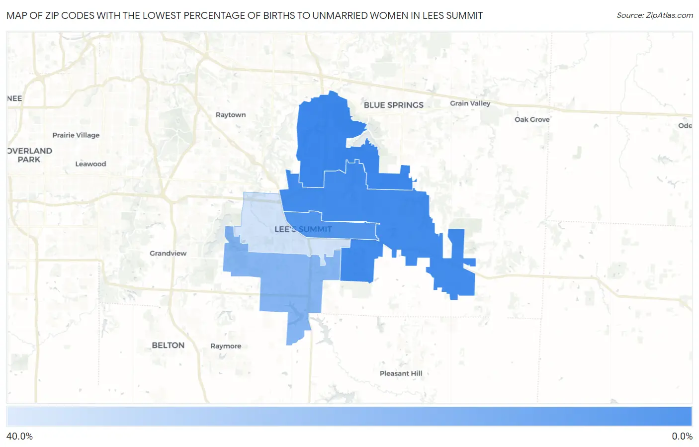 Zip Codes with the Lowest Percentage of Births to Unmarried Women in Lees Summit Map