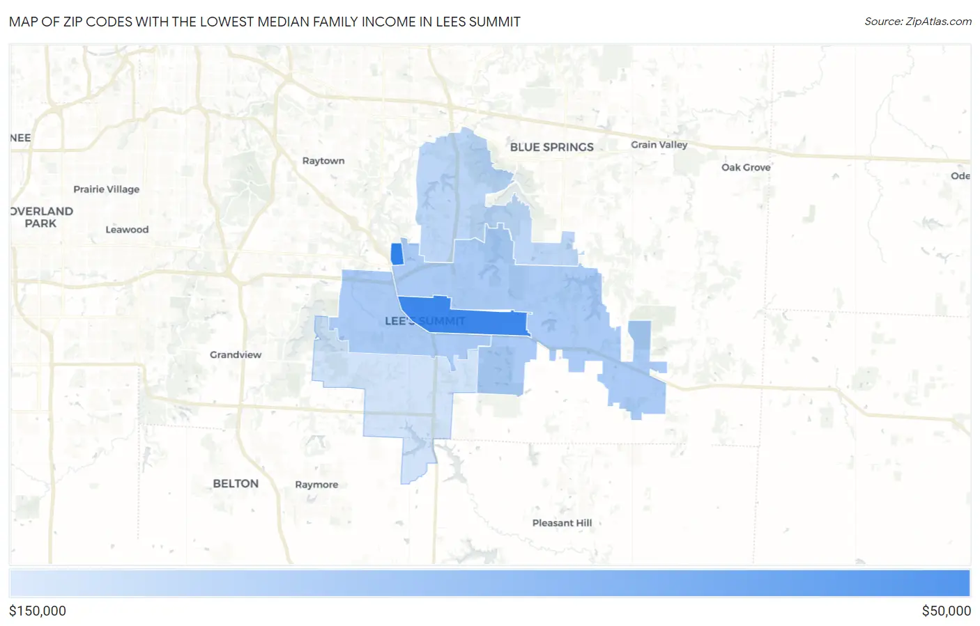Zip Codes with the Lowest Median Family Income in Lees Summit Map