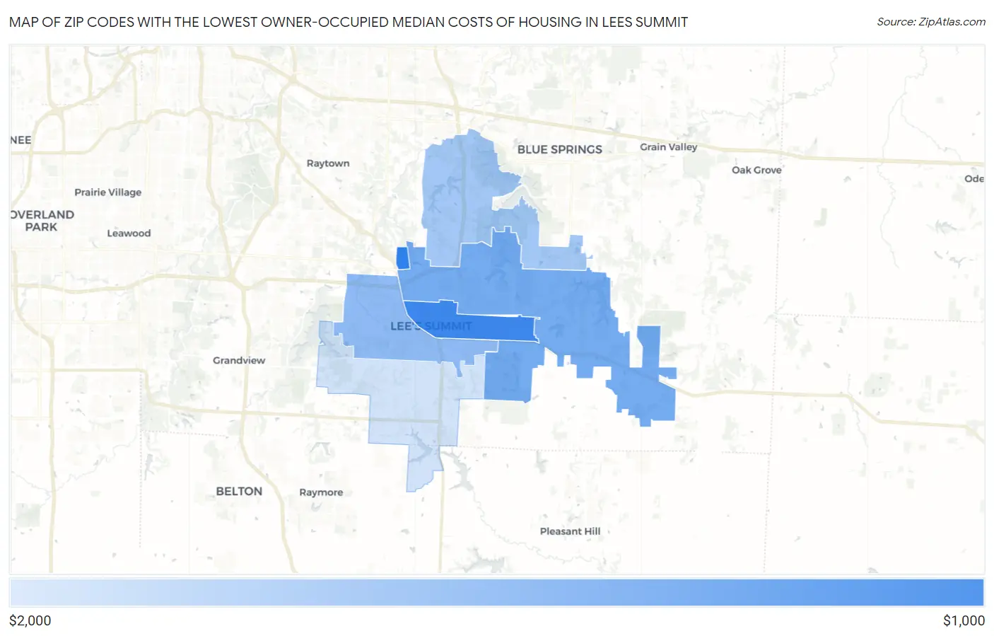 Zip Codes with the Lowest Owner-Occupied Median Costs of Housing in Lees Summit Map