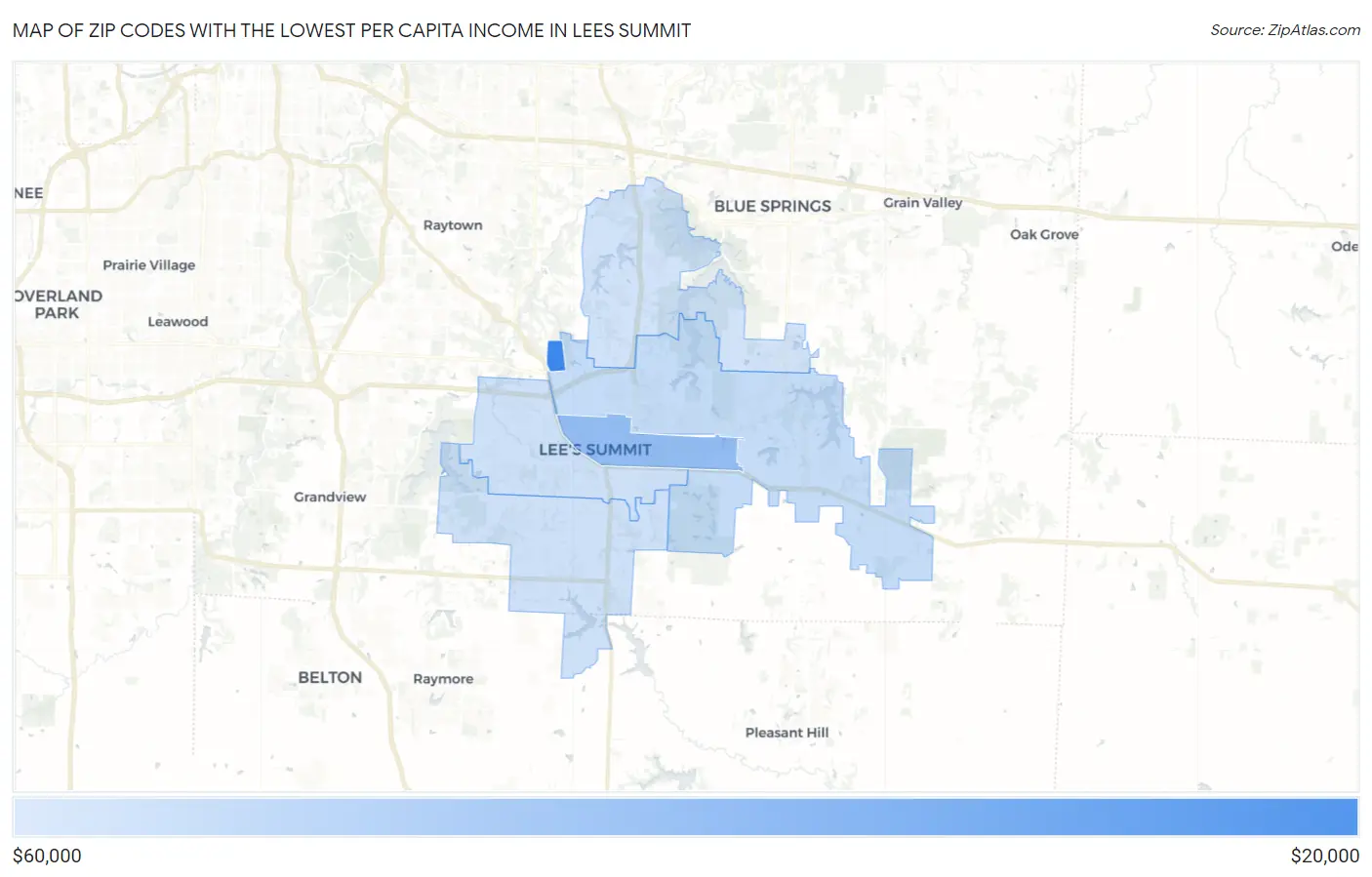 Zip Codes with the Lowest Per Capita Income in Lees Summit Map