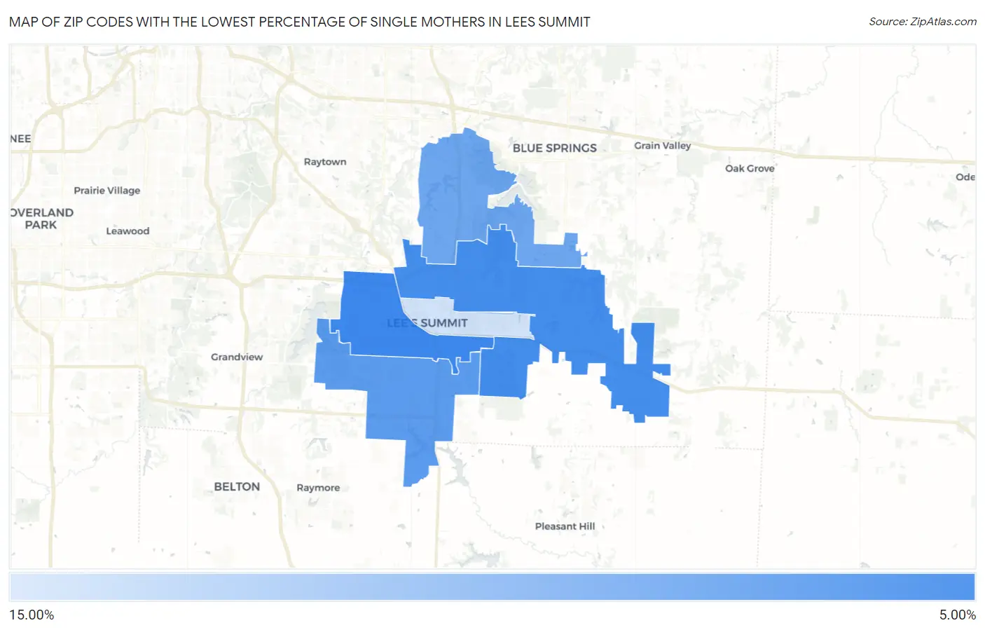 Zip Codes with the Lowest Percentage of Single Mothers in Lees Summit Map