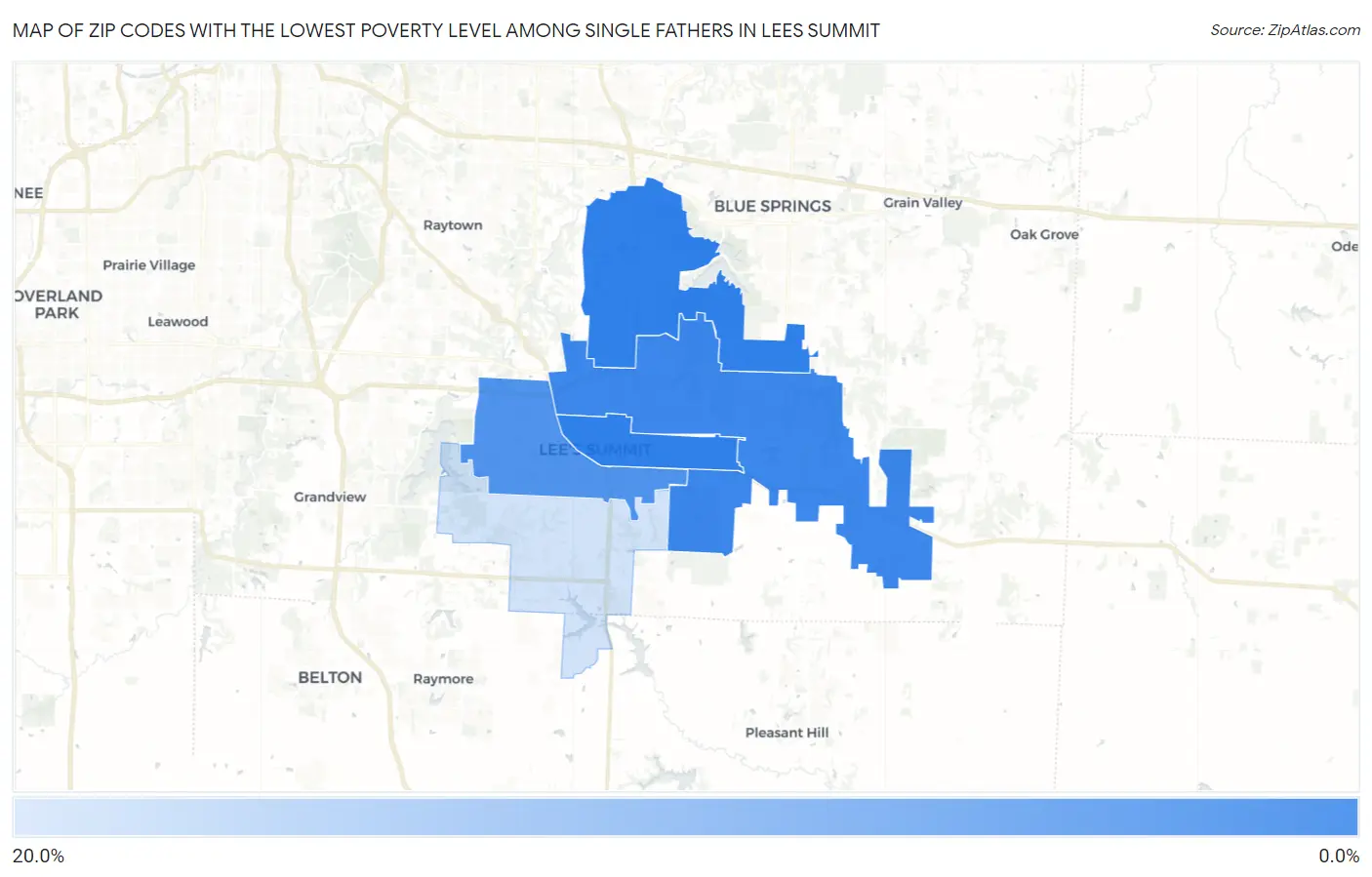 Zip Codes with the Lowest Poverty Level Among Single Fathers in Lees Summit Map