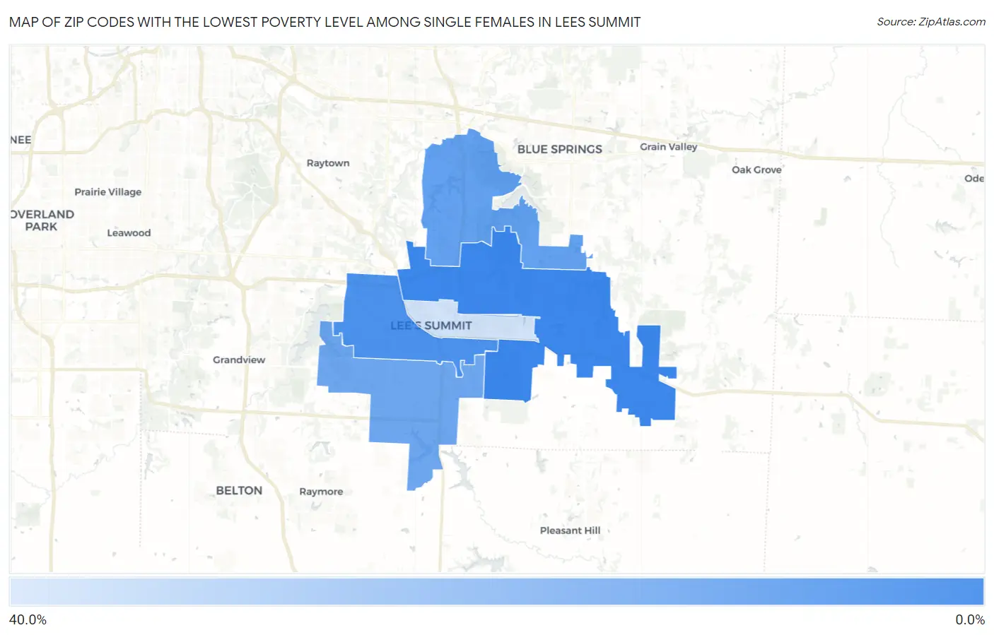 Zip Codes with the Lowest Poverty Level Among Single Females in Lees Summit Map