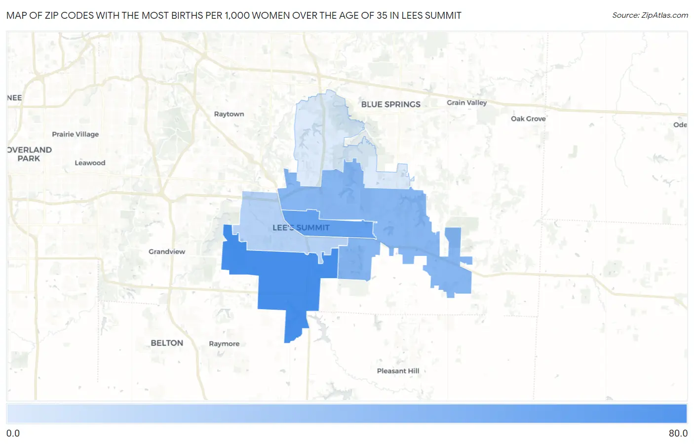 Zip Codes with the Most Births per 1,000 Women Over the Age of 35 in Lees Summit Map