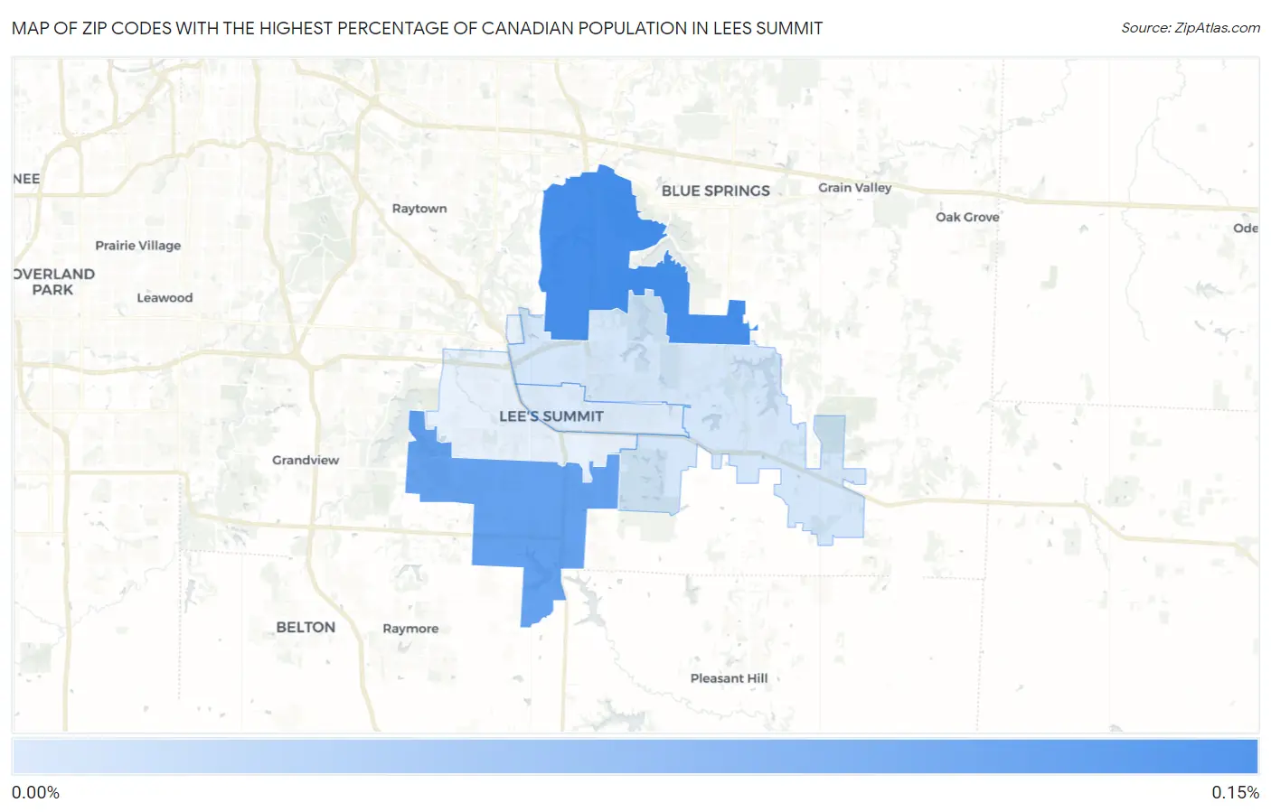 Zip Codes with the Highest Percentage of Canadian Population in Lees Summit Map