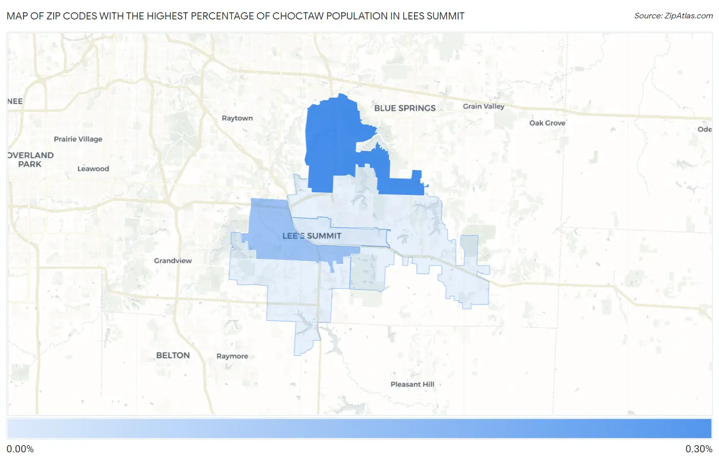 Zip Codes with the Highest Percentage of Choctaw Population in Lees Summit Map