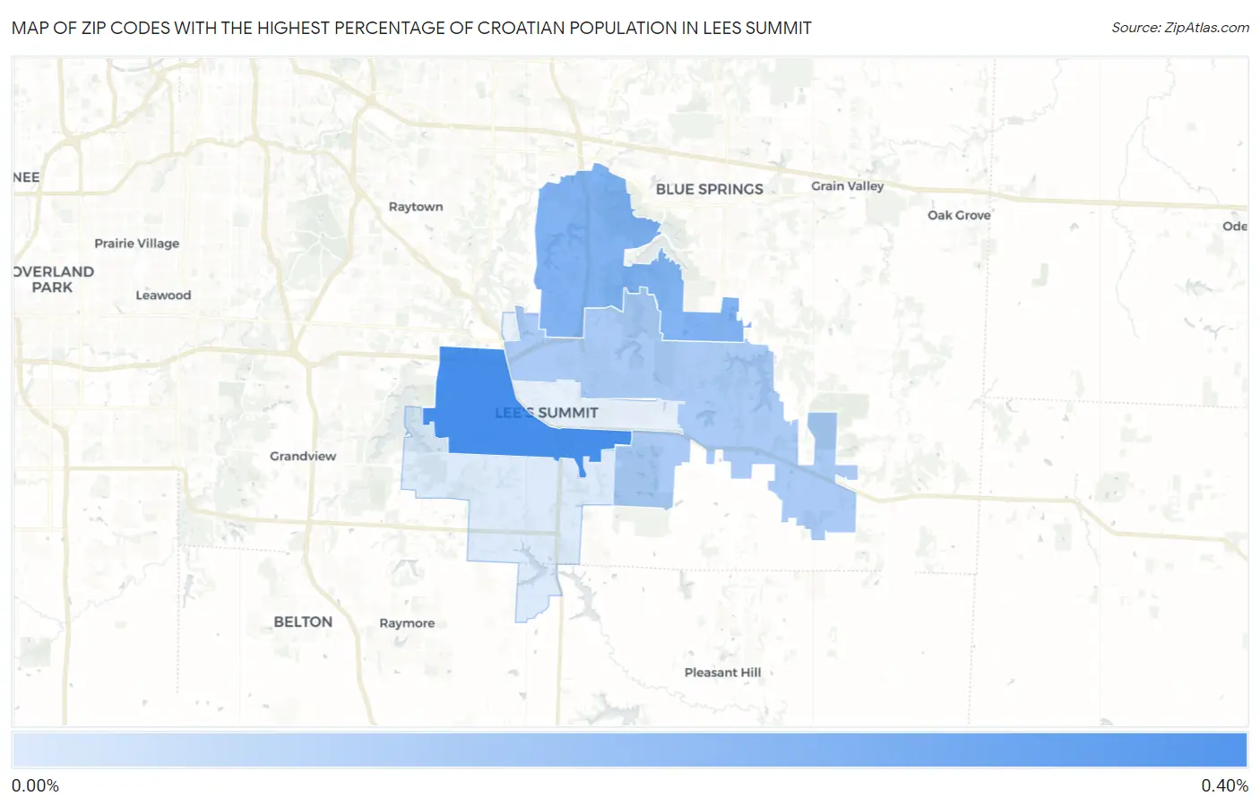 Zip Codes with the Highest Percentage of Croatian Population in Lees Summit Map