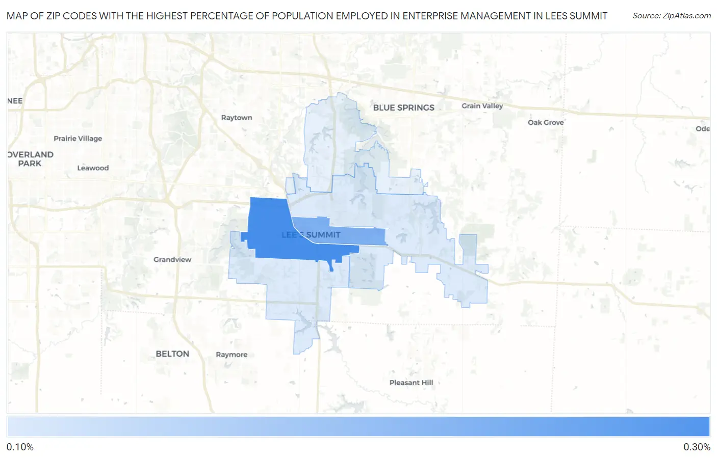 Zip Codes with the Highest Percentage of Population Employed in Enterprise Management in Lees Summit Map