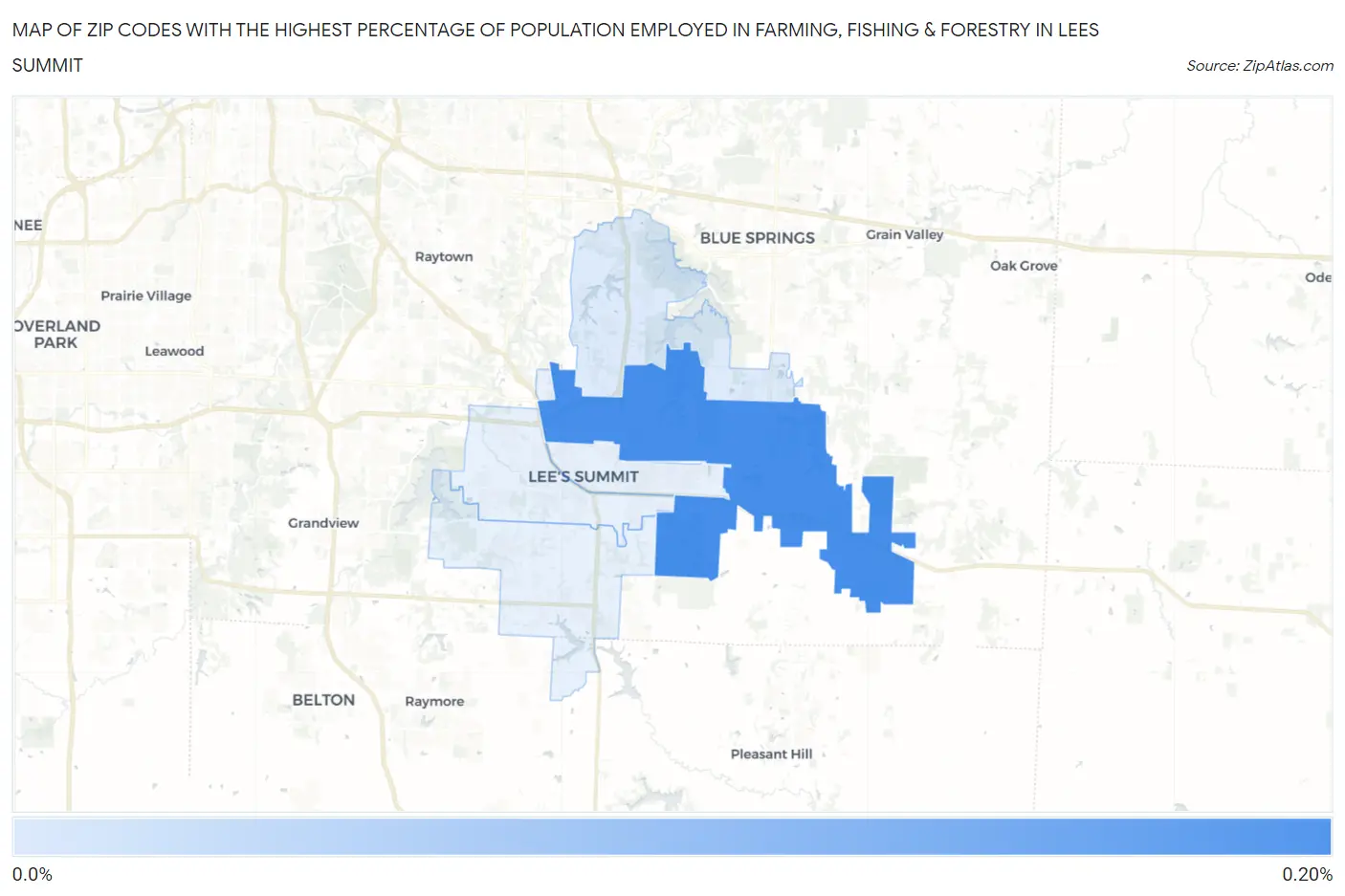 Zip Codes with the Highest Percentage of Population Employed in Farming, Fishing & Forestry in Lees Summit Map