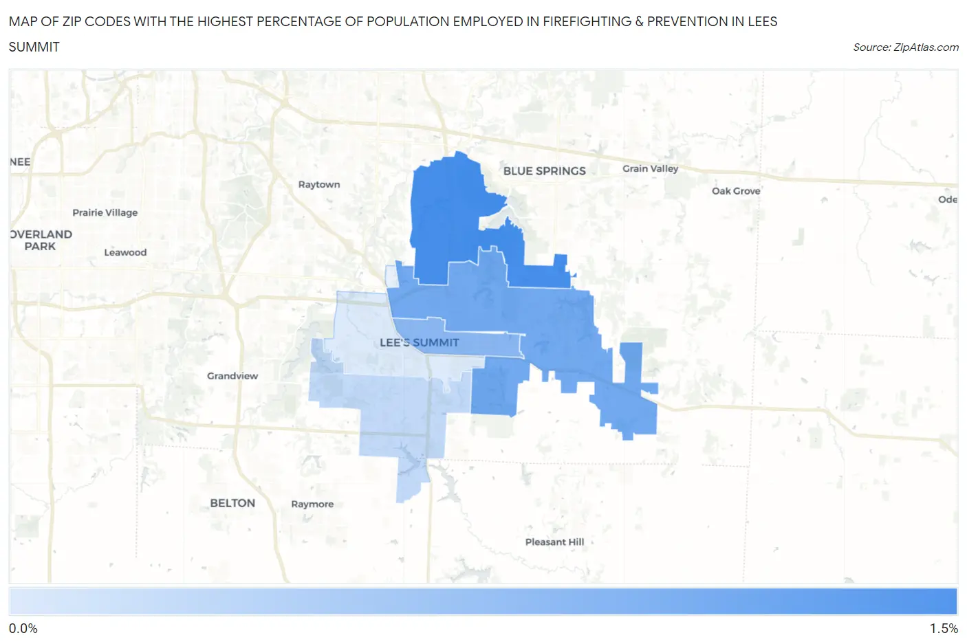 Zip Codes with the Highest Percentage of Population Employed in Firefighting & Prevention in Lees Summit Map