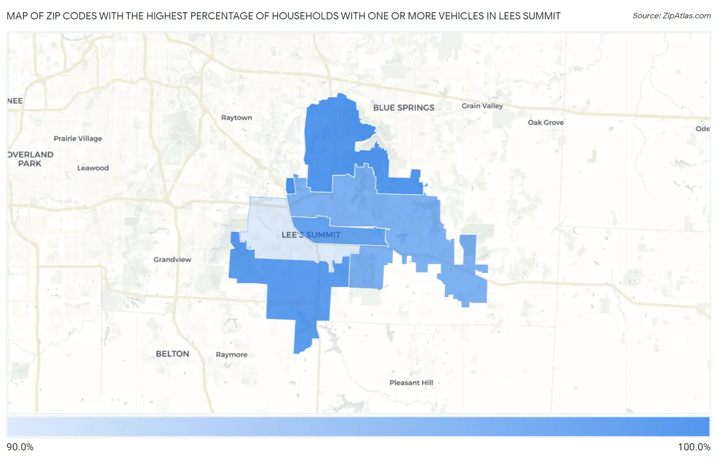 Zip Codes with the Highest Percentage of Households With One or more Vehicles in Lees Summit Map