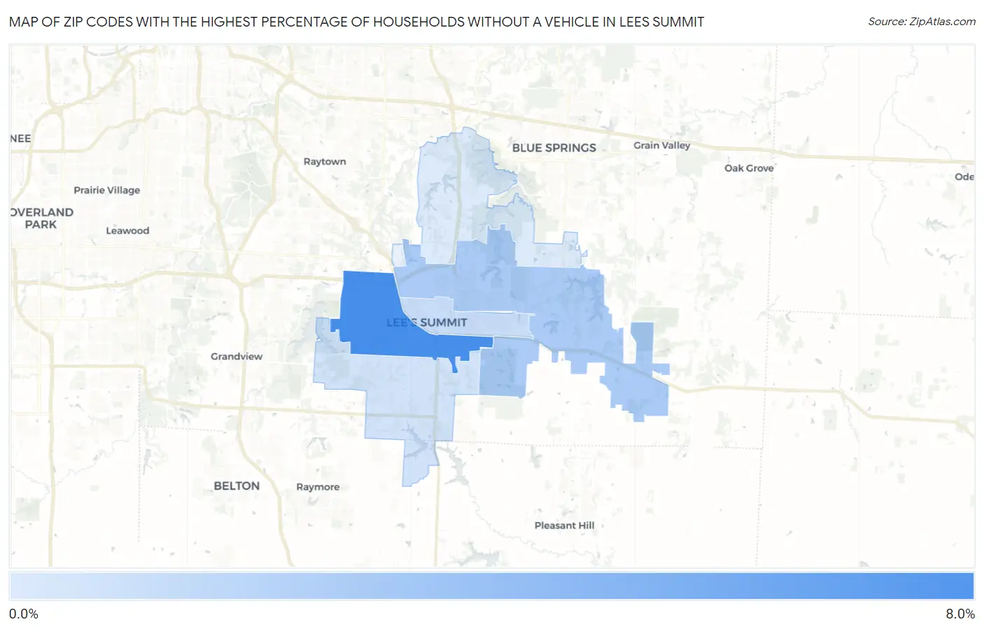 Zip Codes with the Highest Percentage of Households Without a Vehicle in Lees Summit Map