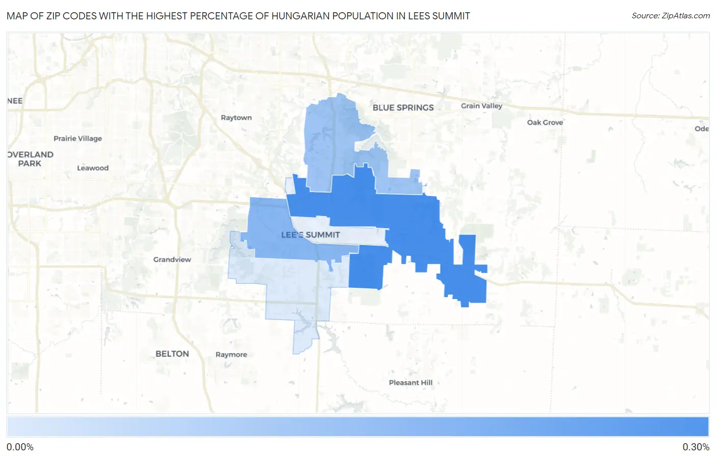 Zip Codes with the Highest Percentage of Hungarian Population in Lees Summit Map