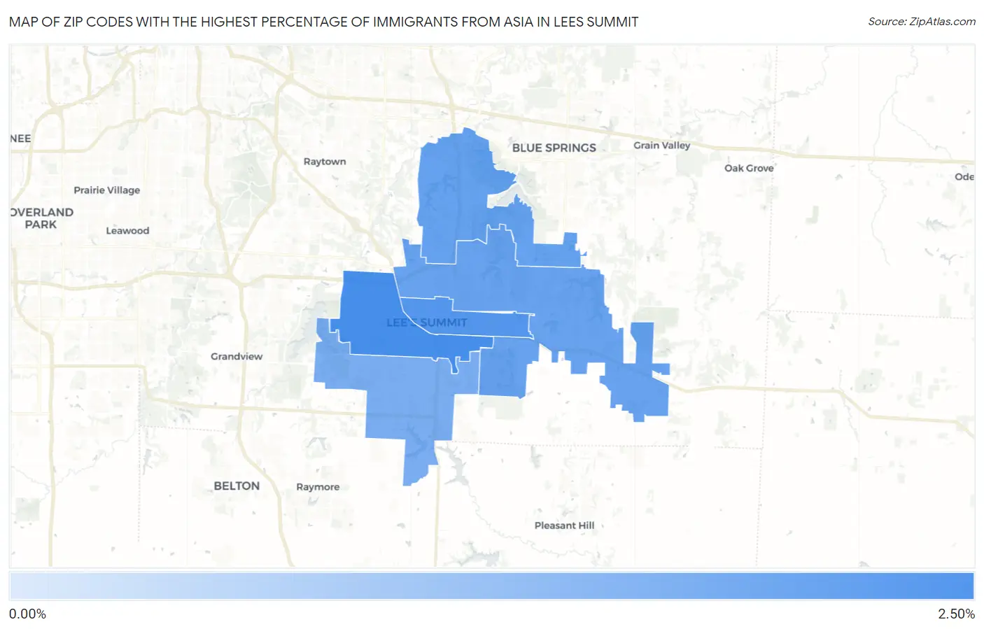 Zip Codes with the Highest Percentage of Immigrants from Asia in Lees Summit Map