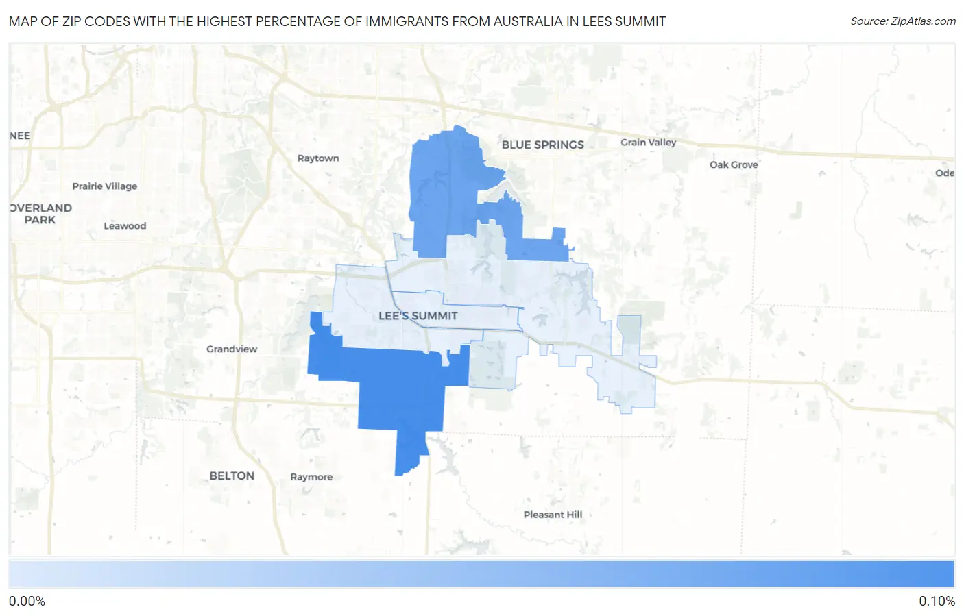 Zip Codes with the Highest Percentage of Immigrants from Australia in Lees Summit Map