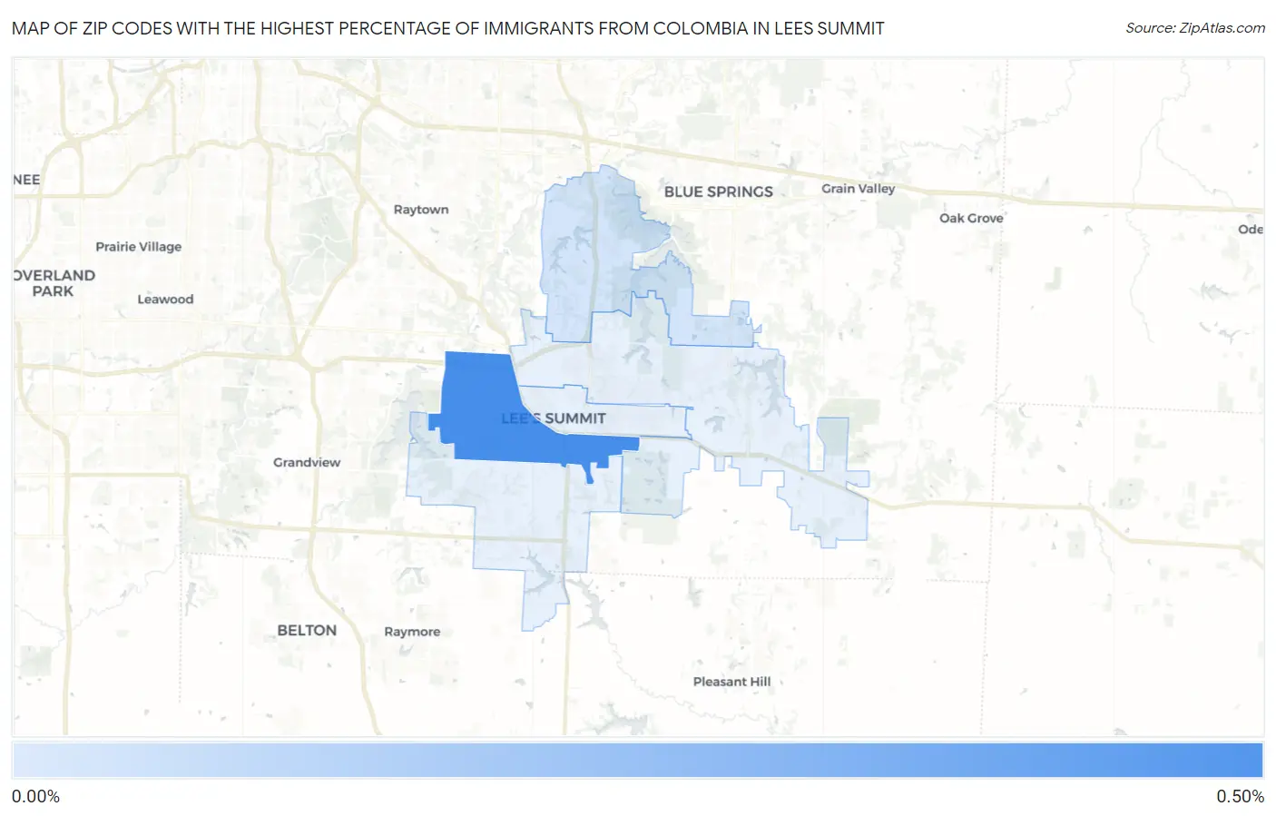 Zip Codes with the Highest Percentage of Immigrants from Colombia in Lees Summit Map