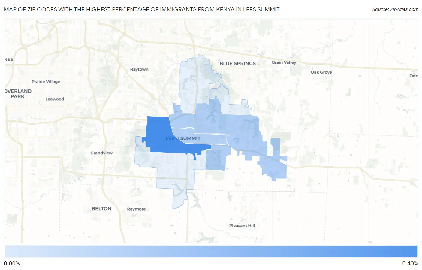 Zip Codes with the Highest Percentage of Immigrants from Kenya in Lees Summit Map