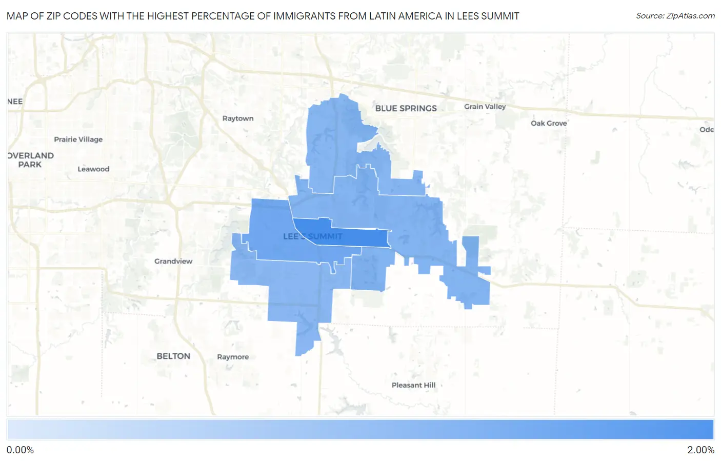 Zip Codes with the Highest Percentage of Immigrants from Latin America in Lees Summit Map