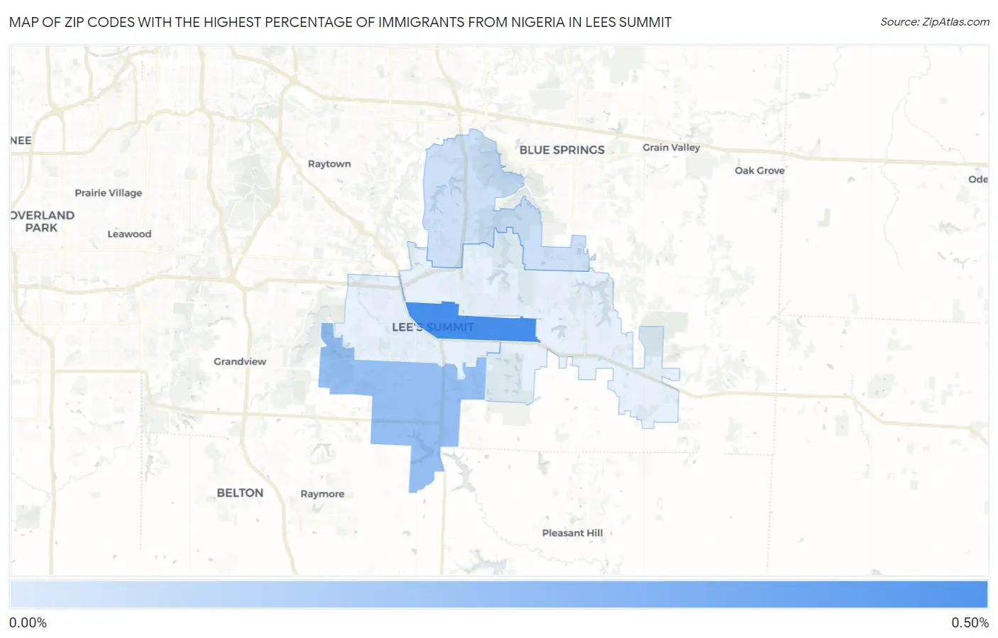Zip Codes with the Highest Percentage of Immigrants from Nigeria in Lees Summit Map
