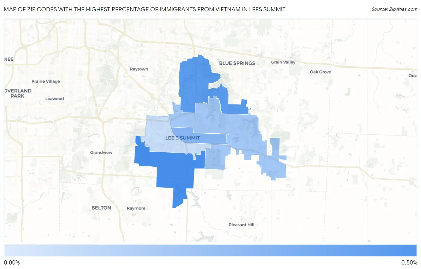 Zip Codes with the Highest Percentage of Immigrants from Vietnam in Lees Summit Map