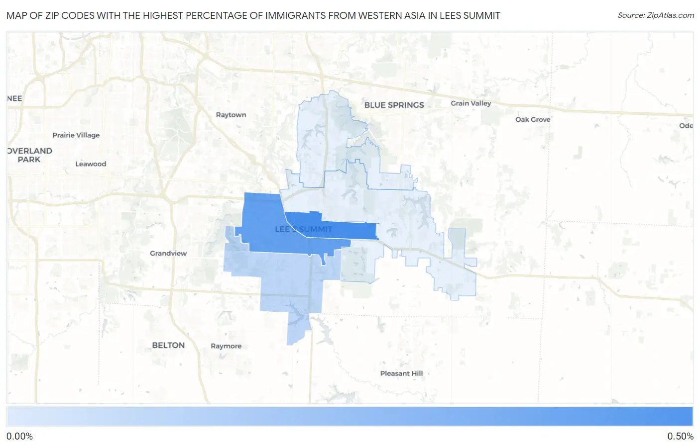 Zip Codes with the Highest Percentage of Immigrants from Western Asia in Lees Summit Map