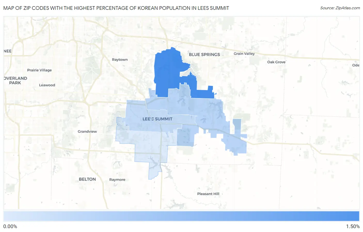 Zip Codes with the Highest Percentage of Korean Population in Lees Summit Map