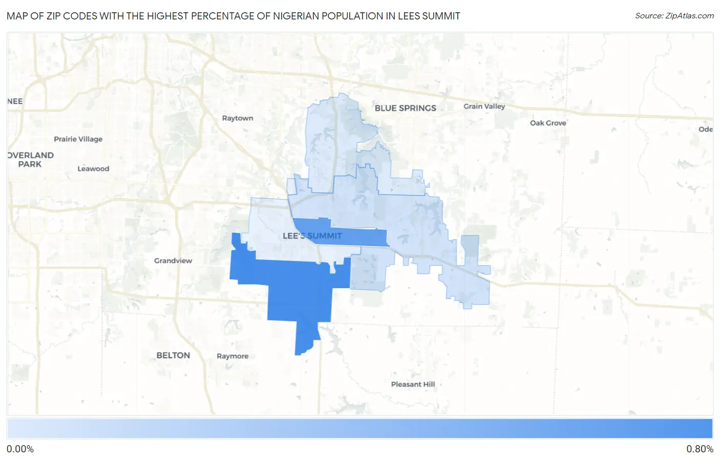 Zip Codes with the Highest Percentage of Nigerian Population in Lees Summit Map